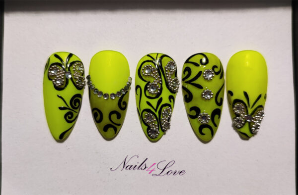 Jolie papillon strass semi jaune fluo. – Image 2